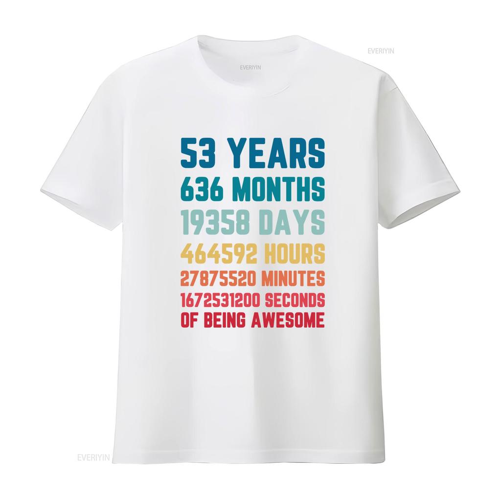 53 Years 636 Months 19358 Days Mens T Shirt 100 Cotton 53rd Birthday vintage Washed Slightly Casual Stylish Unisex