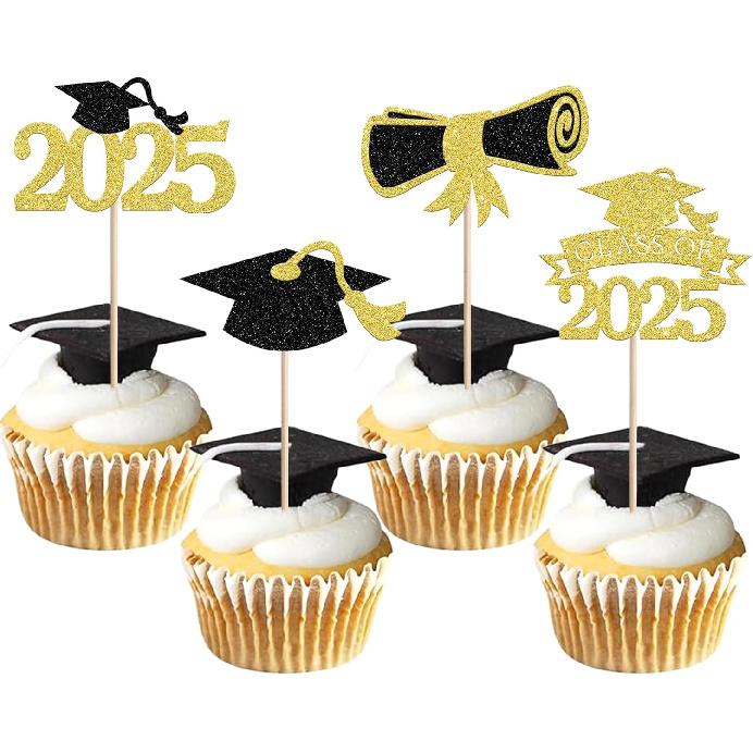 1 PCS High Heel Girl Graduation Cake Topper Black Pink Glitter Done Diploma Class of 2025 Congrats Grad Cap Cake Pick for 2025 Senior High School