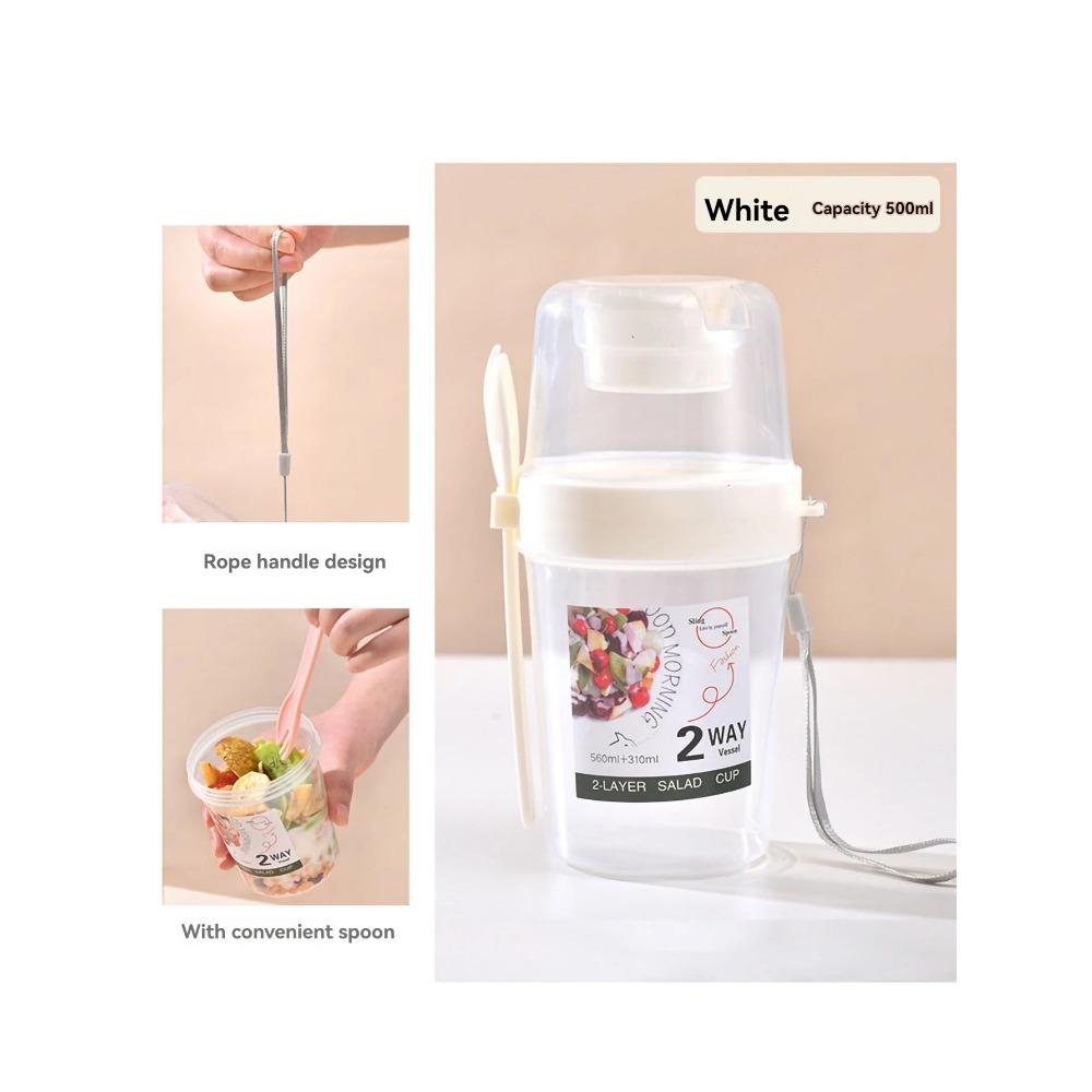 Portable Salad Cup Double Oatmeal Cup Yogurt Nut Fat-Reduced Vegetable Fruit Box Cup with Lid Spoon Breakfast Cup Lunch Box