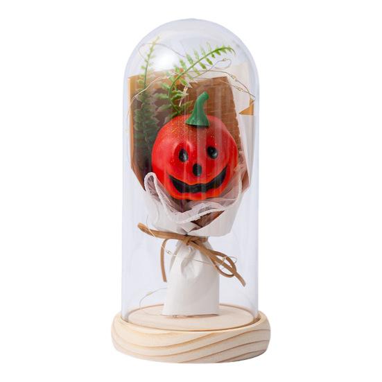 Halloween Light Up Pumpkin In Clear Cloche Handmade Glowing Pumpkin Light for Home Kitchen Mantel Tabletop Indoor Halloween Decoration