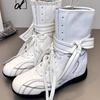 Flat bottom inner height increase Martin boots women's 2026 new boxing boots matte leather lace-up short boots German training boots