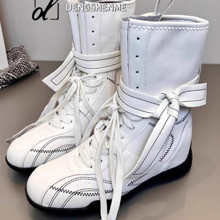 Flat bottom inner height increase Martin boots women's 2026 new boxing boots matte leather lace-up short boots German training boots