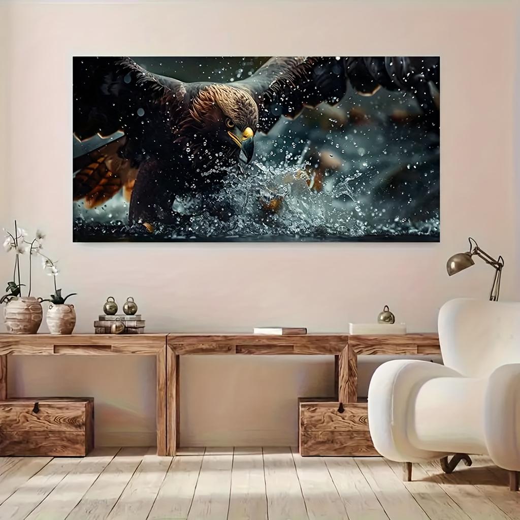 1 Majestic Eagle Soaring on the Water Canvas Art, Modern, Frameless, Vivid Ink Printing, Bird Wall Art for Living Room, Bedroom,