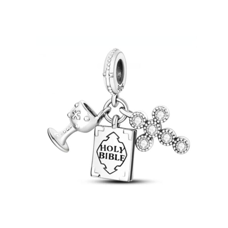 Новый Медный Крест Иисуса Святая Библия Подвеска Шармы Бусины Подходят для Оригинального Браслета Сделай Сам 3мм-5мм Женский Подарок