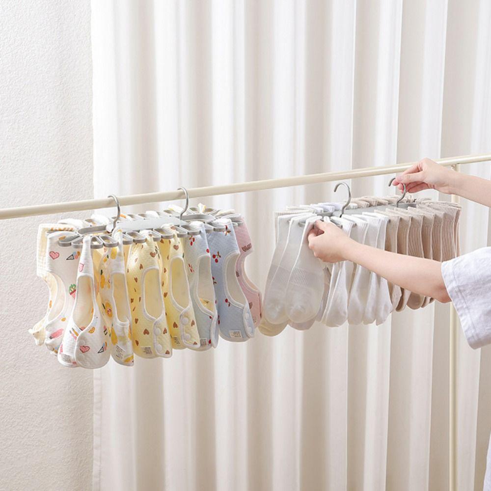 Folding Socks Drying Rack with 32 Clips Underwear Hanging Clip Durable Clothes Hanger
