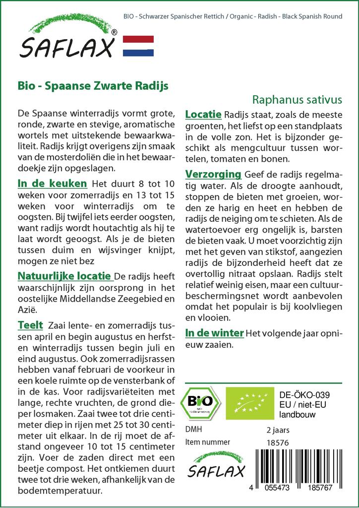 SAFLAX Сад в сумке - Органический - Редис - Черный испанский круглый - 100 семян - С субстратом в подходящем стоячем мешке - Raphanus sativus