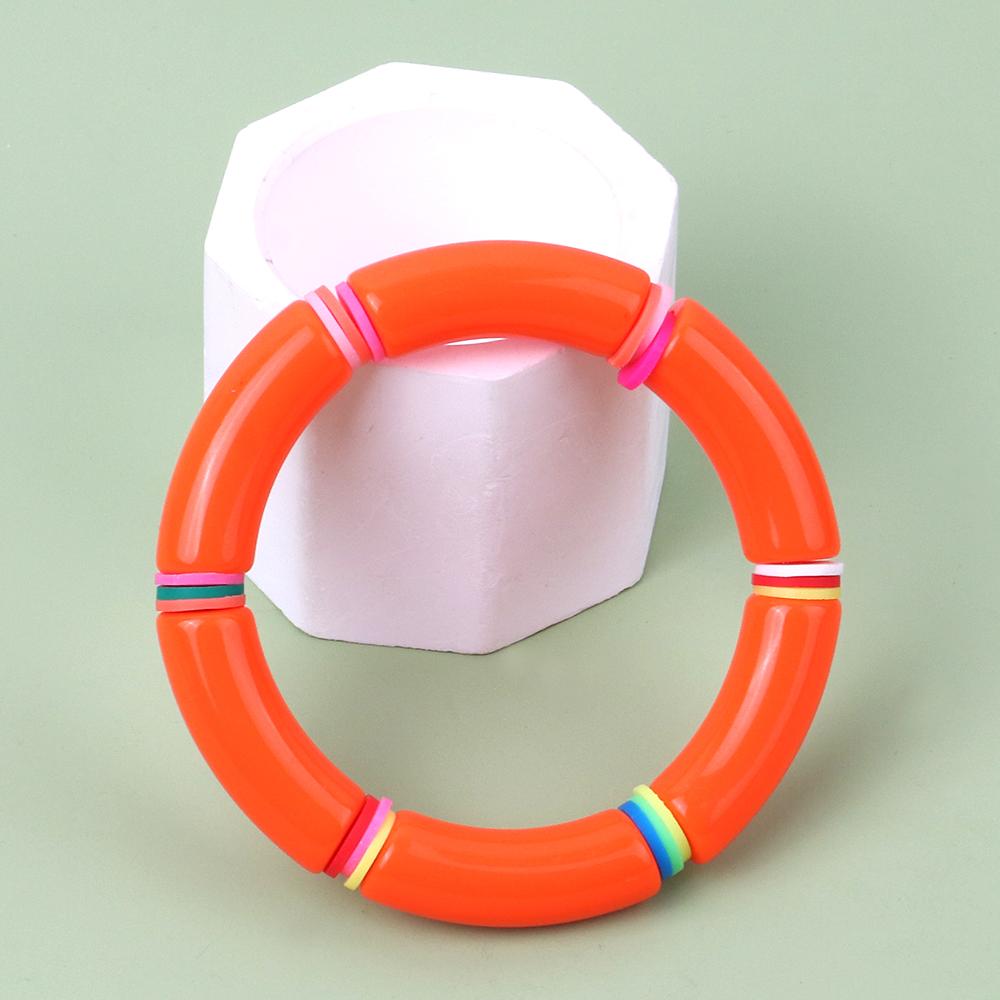 New Resin Bamboo Elbow Beaded Bracelet for Women Vintage Acrylic Curved Tube large Elastic Bangles Bracelets Summer Jewelry Gift