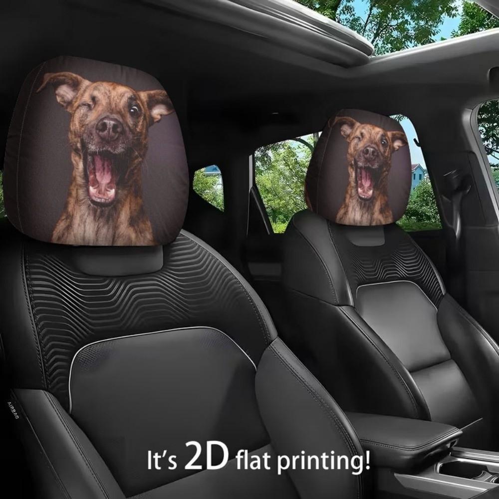 1pair Elastic Fabric Animal Car Pillowcase Universal Fit Flat Print Headrest Holiday Decor
