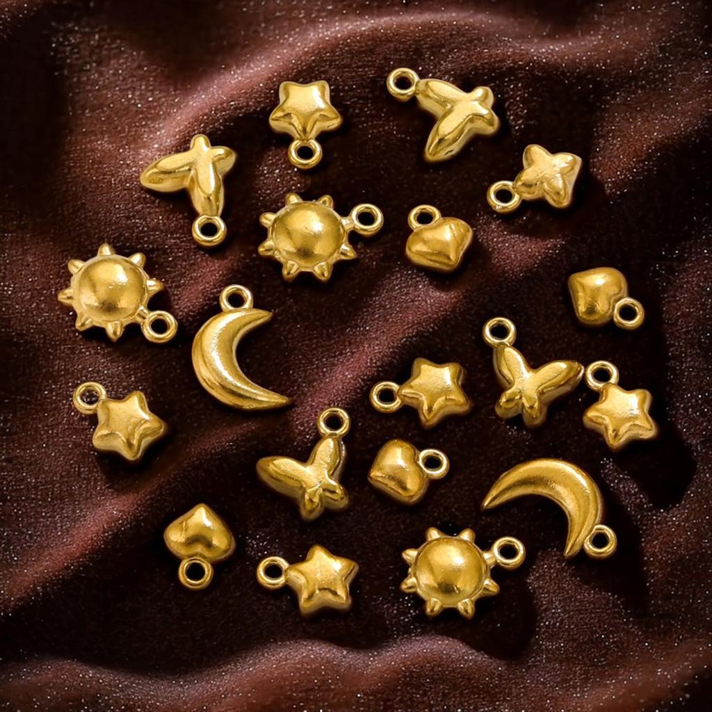 5 PCs 304 Stainless Steel Mini Charms 18K Gold Plated 3D Moon Sun Star Small Pendants DIY Earrings Necklace Bracelet Jewelry