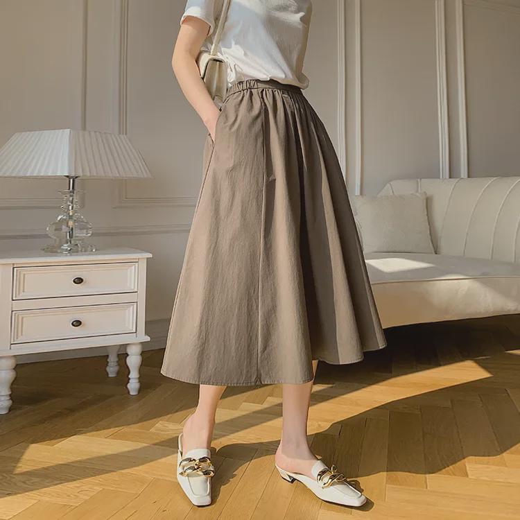 Новое поступление: Женская юбка А-силуэта с высокой талией из выстиранного хлопка - Свободная, повседневная, универсальная, в японском стиле, для весны и лета