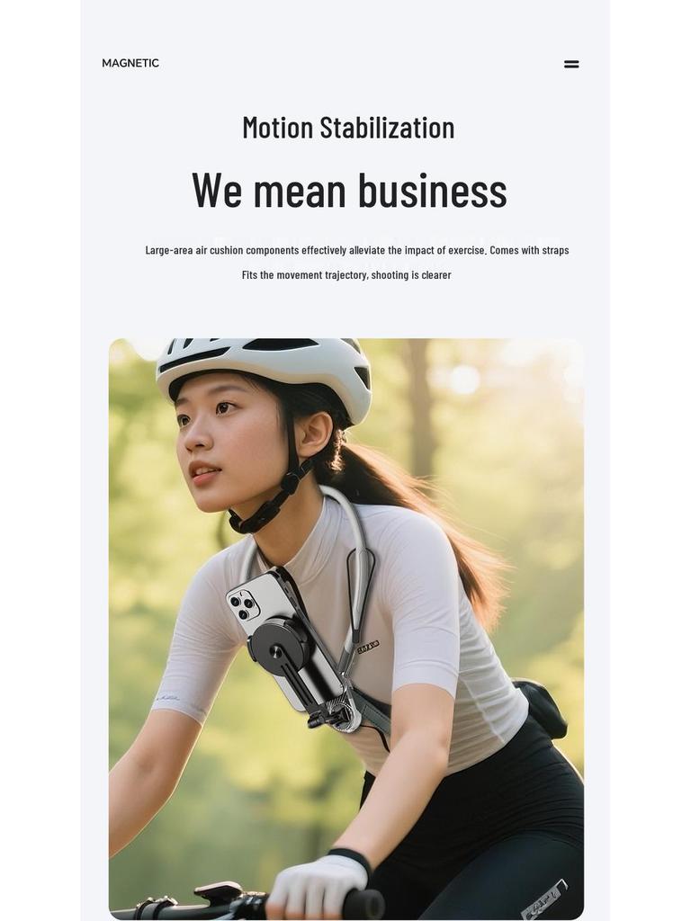 Магнитный держатель для телефона на шею для прямых трансляций: Ударопрочный, Стабилизирующий, Нагрудное крепление для велоспорта, Съемка от первого лица