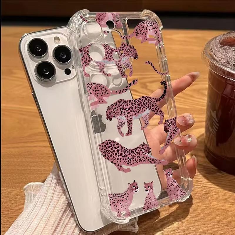 Phone Case For iPhone 17 16 15 14 13 12 11 Pro Max XR XS X 16 Plus 17 Air Leopard Pattern Transparent Shockproof Bumper Cover