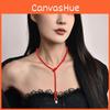 Handmade Pearl Pendant Necklace Elegant Red String Long Geometric Design For Women