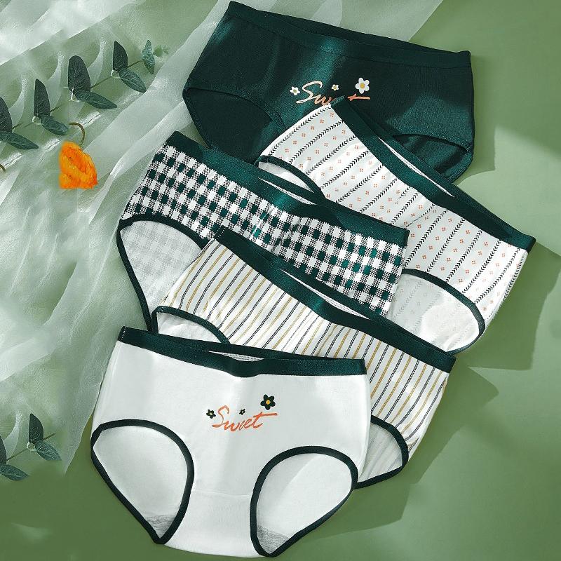 5 шт./компл. женские трусики из чистого хлопка, дышащее нижнее белье, трусы для девочек с милым принтом