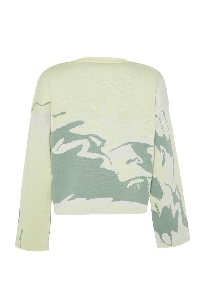 Women's Fashionable Stylish Sweater Yellow Patterned Crew Neck Knitwear Sweater