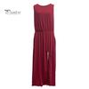 Женское летнее платье с плиссировкой, круглым вырезом, без рукавов, однотонное, свободное, с разрезом, макси-платье, повседневная одежда для свиданий, вечеринок, длинное платье