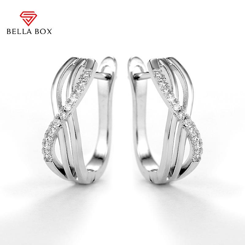 BELLA BOX Необычные серебряные серьги-кольца с кристаллами CZ, новый дизайн, женские аксессуары для ушей, универсальные эффектные ювелирные изделия