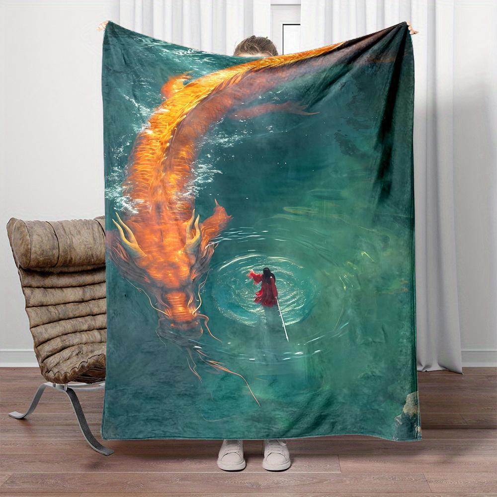 Dragon and River Pattern Flannel printed blanket suitable for all seasons suitable for living room office sofa and travel