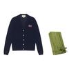 GUCCI GUCCI GG Embroidered Wool Cardigan Knitted Top Navy 576815-XKAOW-4440