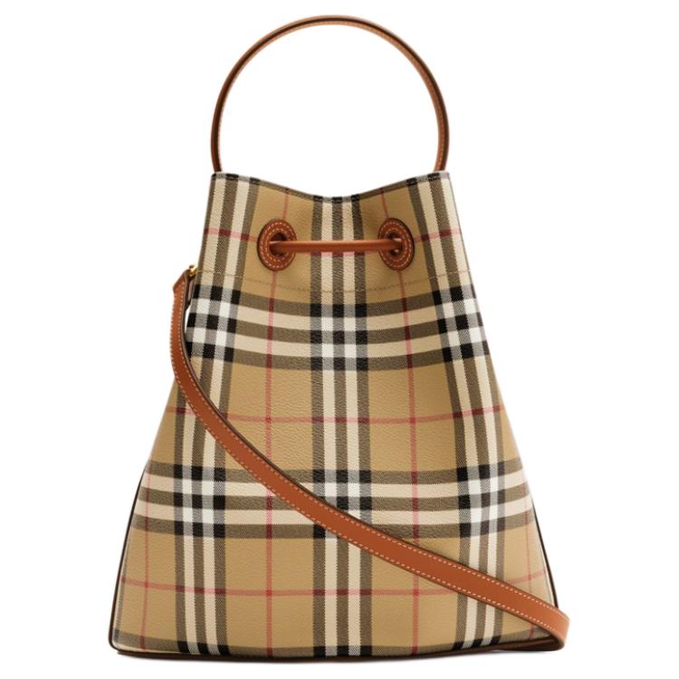 Burberry Сумка-ведро с принтом в клетку и пряжкой-щитом Женская сумка через плечо Коричневая 81097951