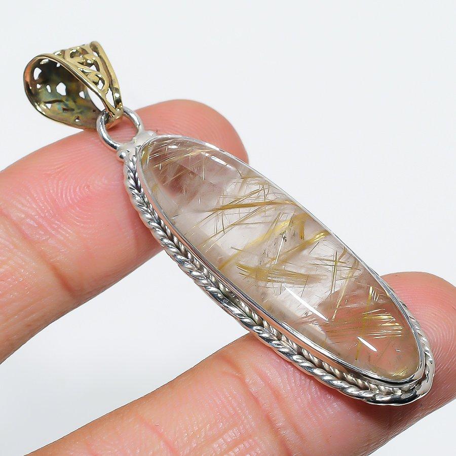 Подвеска из натурального золотистого рутила из стерлингового серебра 925 пробы 2,50 дюйма c0v23