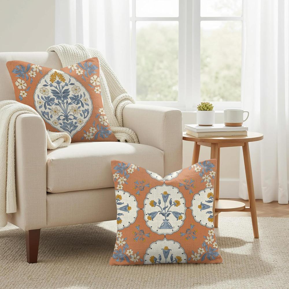 Retro Roman pattern Cushion Cover Natural Linen Organic Fabric DoubleSided Printing Couch Pillow Covers Home Decor