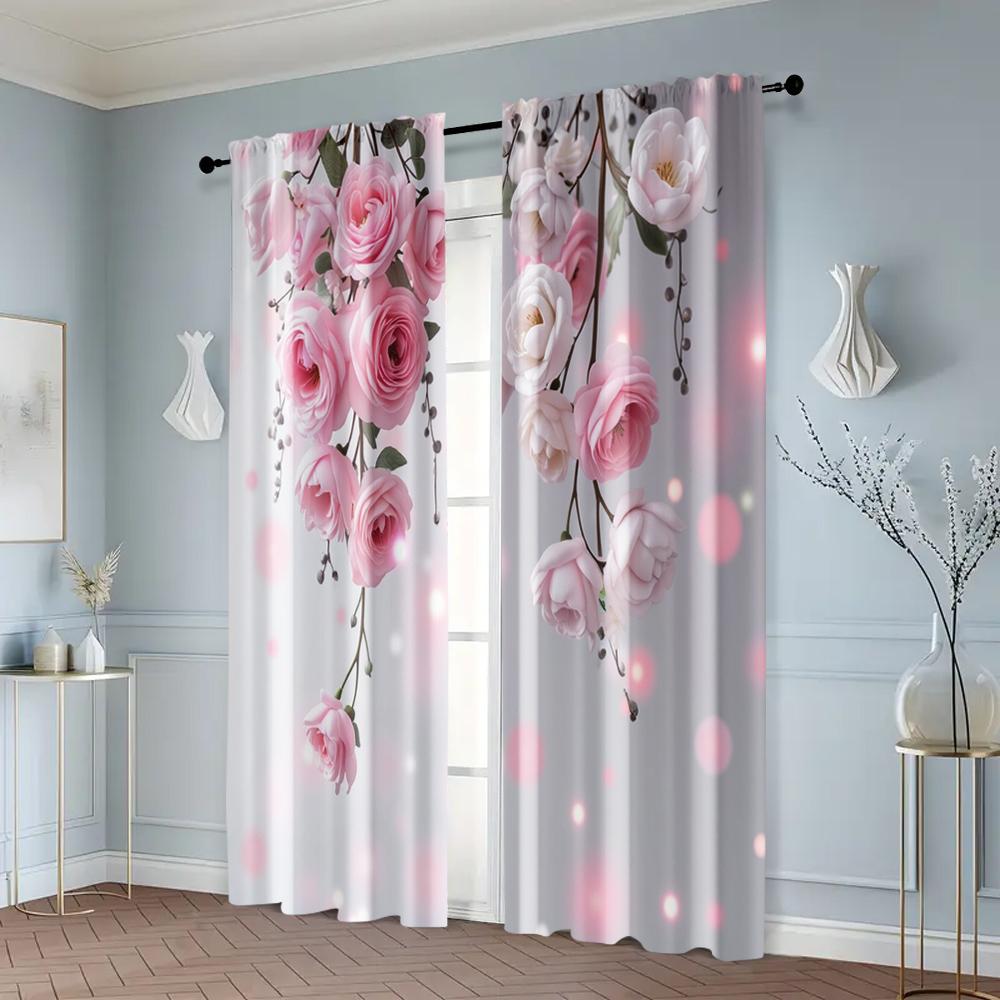 2pcs, Curtains&Drapes Floral Durable Polyester (without Rod) Decorations Outdoor Perfect for Living Room, Bedroom, Home Decor