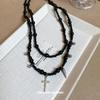 Meier Y2k glass beaded cross pendant necklace - dark aesthetic, unique design, choker style