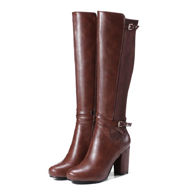 King Size  Horse Boots High Boots Knee Boots Medium Length, Large Size High Heels Thick Heel