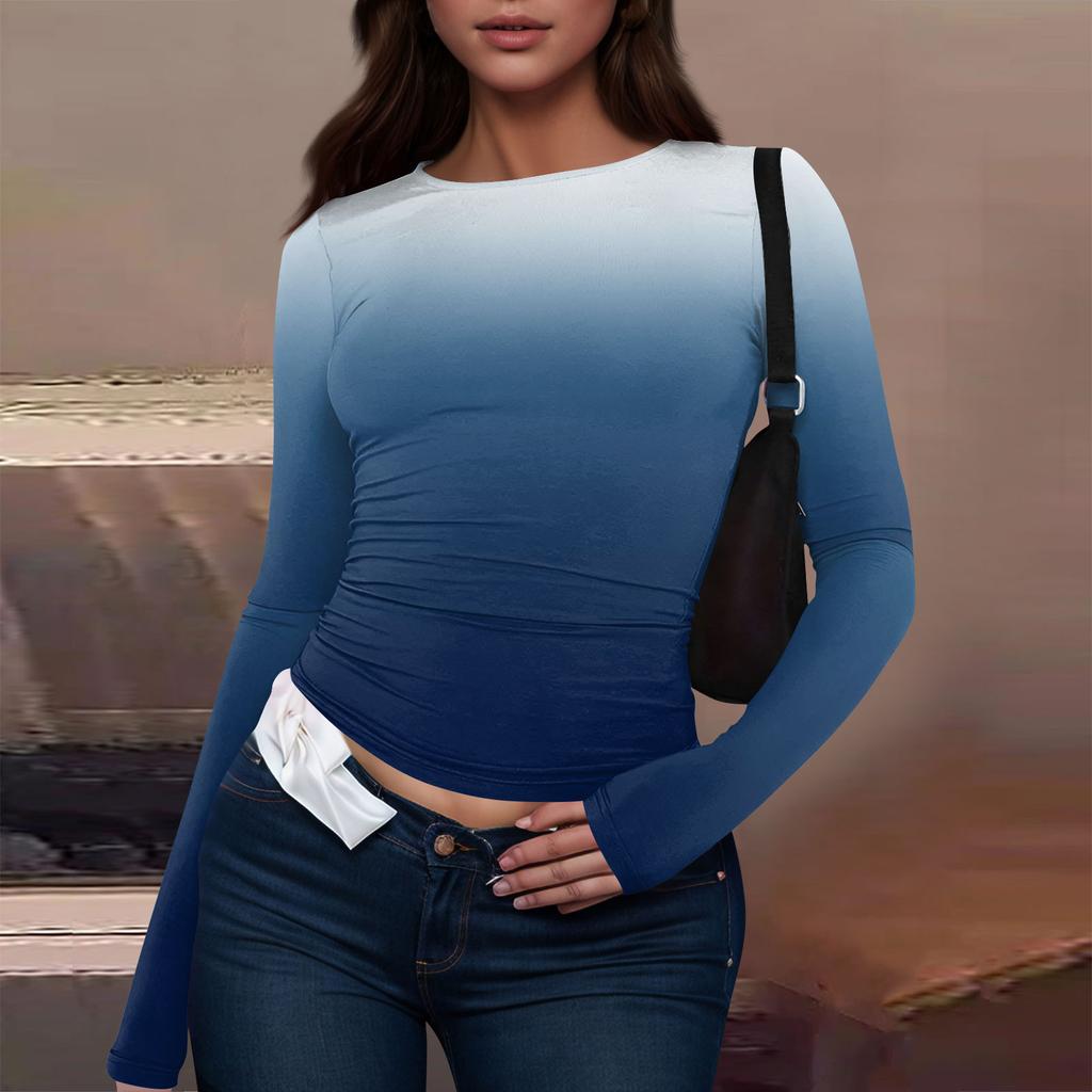 Женская модная повседневная футболка с круглым вырезом и длинным рукавом с принтом