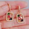 Multicolor Zircon Rectangular Drop Earrings for Women 2024 New Fashon Cubic Zirconia Earring Trendy Party Jewelry Accessories