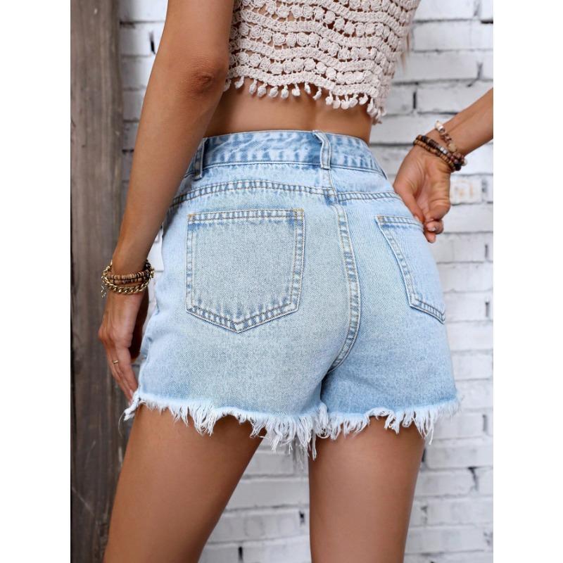Женские повседневные джинсовые шорты с высокой талией, потертыми краями и дырками