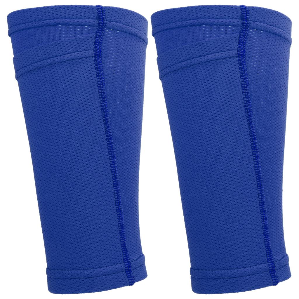 1 Pair Soccer Shin Guard Socks Double Layer Shin Pad Sleeves for Football Training BlueYouth / M