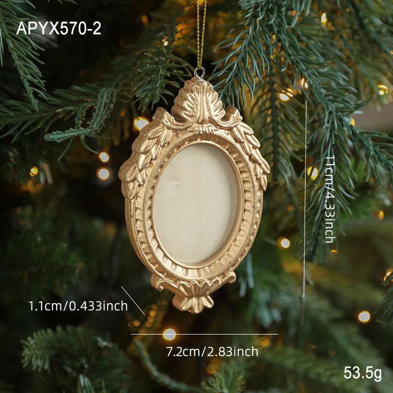 Resin Classic Baroque Frame Christmas Tree Pendant  Golden Square Oval Frame Christmas Hanging Decoration Home Ornaments