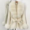 Temperament fashionable double-sided high-quality fox big fur collar lace-up medium and long versatile woolen coat