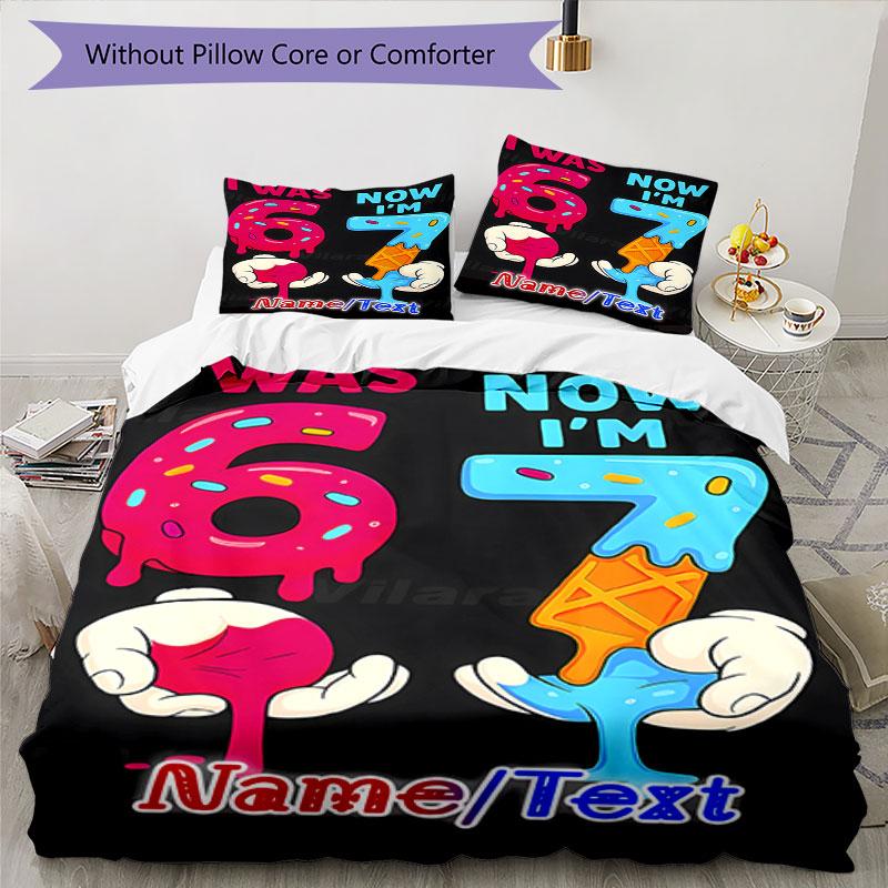 3PC Custom Name Happy Birthday Celebration Bedding Set Printed Bedding Set Duvet Cover Closure Includes 1 Duvet Cover & 99 Pillowcases for Bedroom