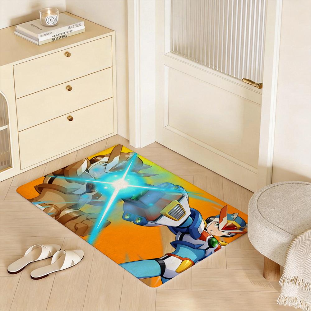 Game M Mega Man Floor Mat Eco Flannel Doormat Non Slip Odorless Indoor Floor Rug Soft Short Plush Home Mat
