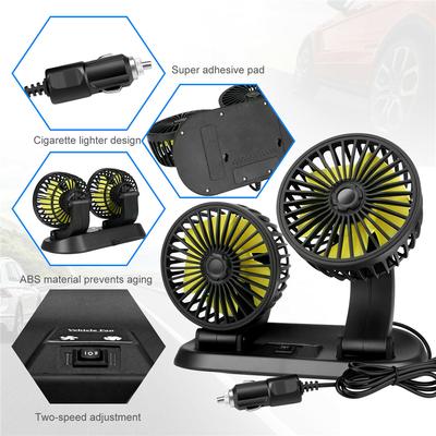 Новый 12V Черный Автомобильный Складной Вентилятор с Двойной Головкой, Вращающийся на 360°, Автомобильный Охладитель Воздуха, Низкий Уровень Шума