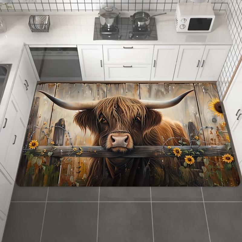 1Pcs Anti Fatigue Kitchen Rugs Cow Sunflower Waterproof Non-Slip Thick Cushioned Kitchen Mat Heavy Duty Comfort Standing Mat for Kitchen