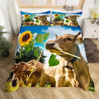 Highlplus Catle Мягкое пододеяльник Bul Подсолнух Корова Комплект постельного белья Quen Для молодых мальчиков Мужчин Микрофибра Дикая природа Фермерский стиль Животное Удобное пододеяльник