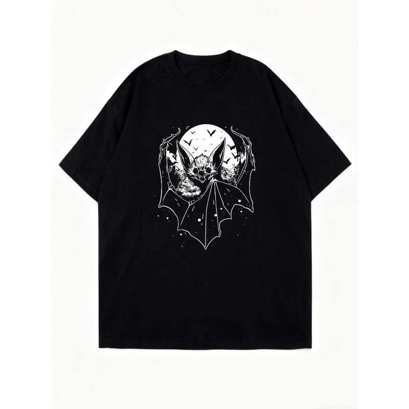 Футболка оверсайз черная с принтом летучей мыши и луны для Хэллоуин-вечеринки и повседневной носки