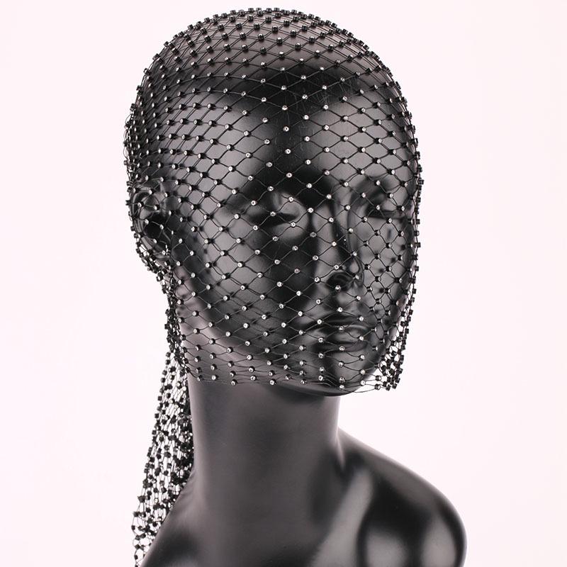 Trendy Rhinestone Fishnet Headscarf: Shiny Diamond Head Cover & Face Mask for Festivals