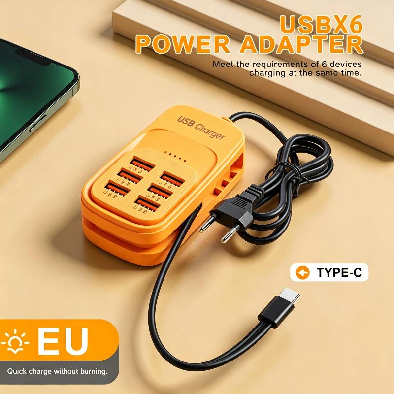 1 шт. 6 USB-A Зарядное устройство USB Розетка для быстрой зарядки с кабелем Type C 3 USB 3PD Сетевой фильтр Адаптер питания для мобильного телефона EU/US/UK