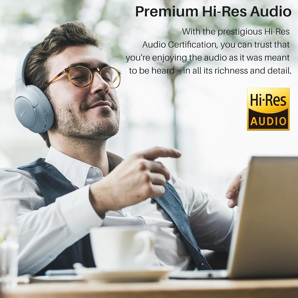 TOZO HT2 Wireless Headphones: Hi-Res Audio (Wired Hi-Res), 40mm Dynamic Drivers, Closed-Back, Foldable, Lightweight, Bluetooth 5.3, Wireless, Type-C &