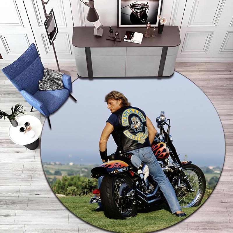 French legendary rock singer and actor Johnny Hallyday Round Carpet Soft Home Decoration Corridor Table and Chair Anti slip Outdoor Floor Mat rug H25