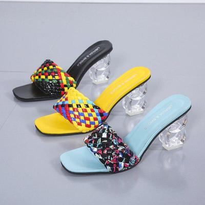 Тапочки для отдыха, женские базовые шлепанцы, повседневные необычные туфли на высоком каблуке, женские летние тапочки разных цветов с кристаллами, большие размеры