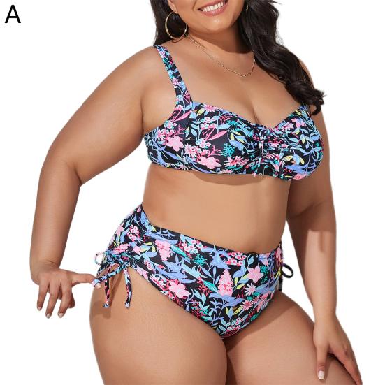 2 шт./компл. женское бикини с цветочным принтом, регулируемые бретельки, плюс размер, купальник с высокой талией и разрезом