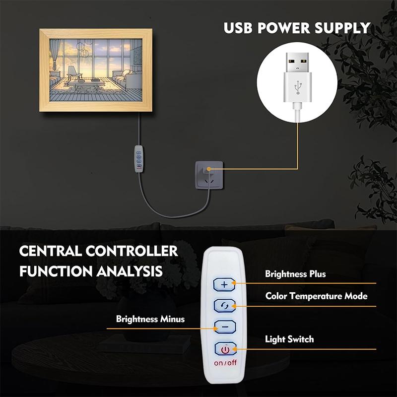 Wooden LED Light Painting Table Lamp USB Dimmable Night Light Decorative Wall Art Gift For Indoor Window Display