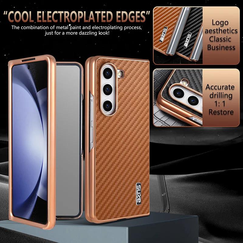 Чехол с узором из углеродного волокна для Z Fold7 Fold 6 для Samsung Galaxy Z Fold 7 6 5 4 3 5G Электрооцинкованная рамка Задняя крышка телефона Чехол