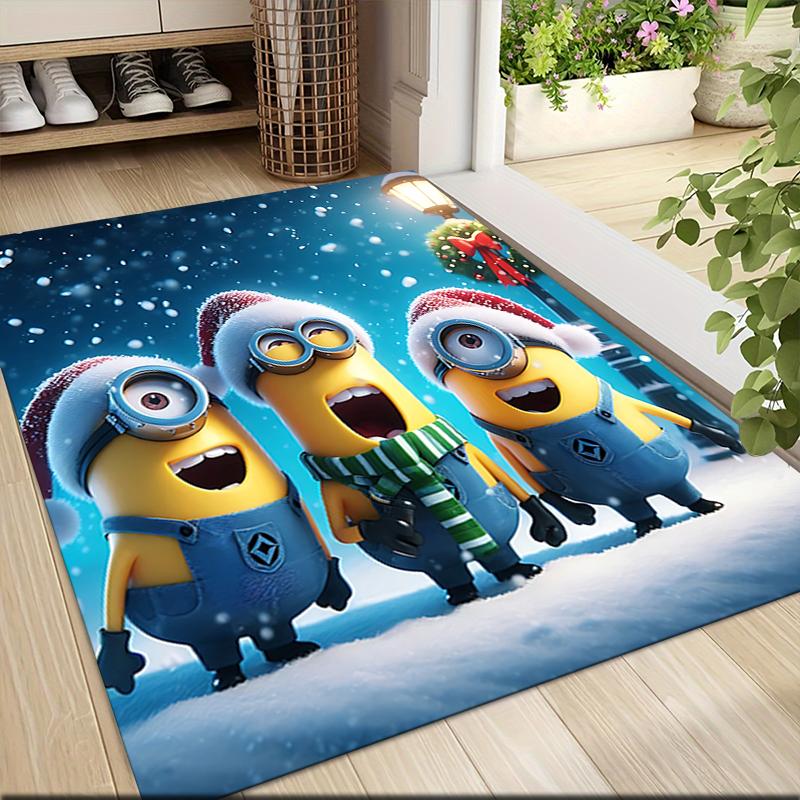 1Pc Christmas Minion Celebration Carpet Rug Soft Washable Antislip Home Living Room Sofa Mats Personalized Christmas Rug